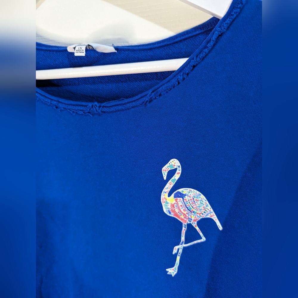 Crown & Ivy blue knit top with flamingos size 1X - Picture 3 of 8